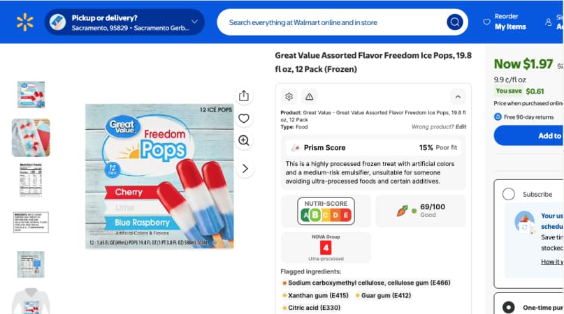 Food product card with Nutri-Score and additives flagged